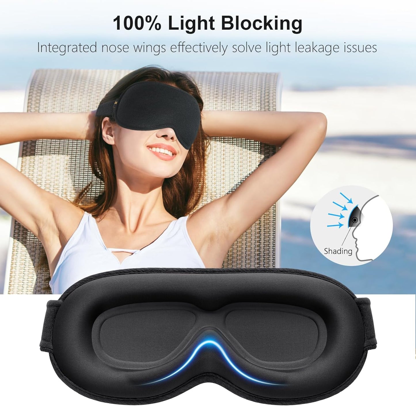100% Blackout Sleep Mask, Zero Pressure Eye Mask for Sleeping Women Men - Ergonomic Design 3D Cutout Eye Movement and Eyelash Friendly Night Blindfold, Ultra Soft and Comfortable for Sleeping