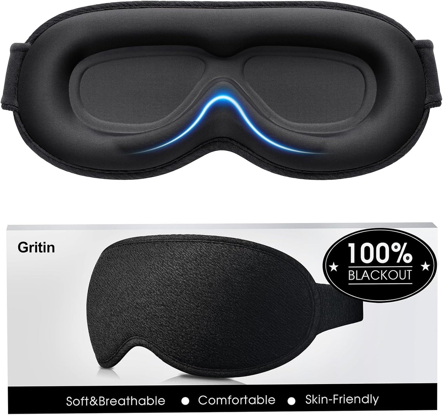 100% Blackout Sleep Mask, Zero Pressure Eye Mask for Sleeping Women Men - Ergonomic Design 3D Cutout Eye Movement and Eyelash Friendly Night Blindfold, Ultra Soft and Comfortable for Sleeping