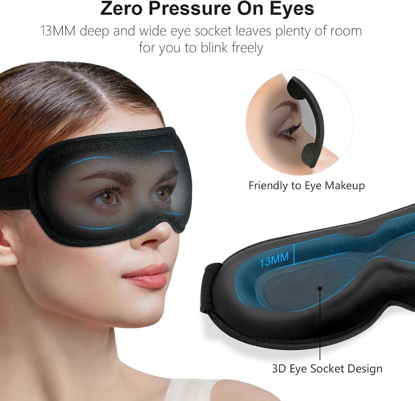 100% Blackout Sleep Mask, Zero Pressure Eye Mask for Sleeping Women Men - Ergonomic Design 3D Cutout Eye Movement and Eyelash Friendly Night Blindfold, Ultra Soft and Comfortable for Sleeping