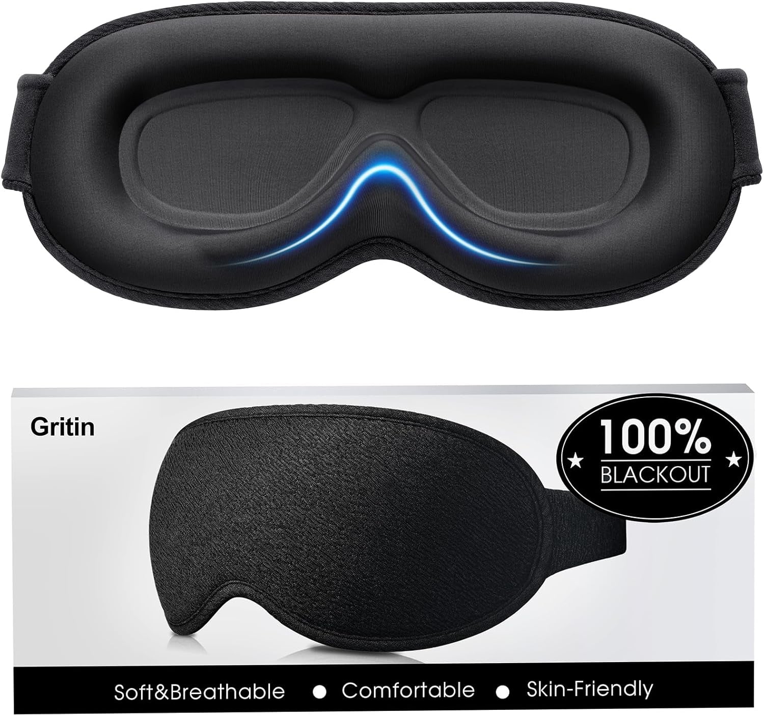 100% Blackout Sleep Mask, Zero Pressure Eye Mask for Sleeping Women Men - Ergonomic Design 3D Cutout Eye Movement and Eyelash Friendly Night Blindfold, Ultra Soft and Comfortable for Sleeping